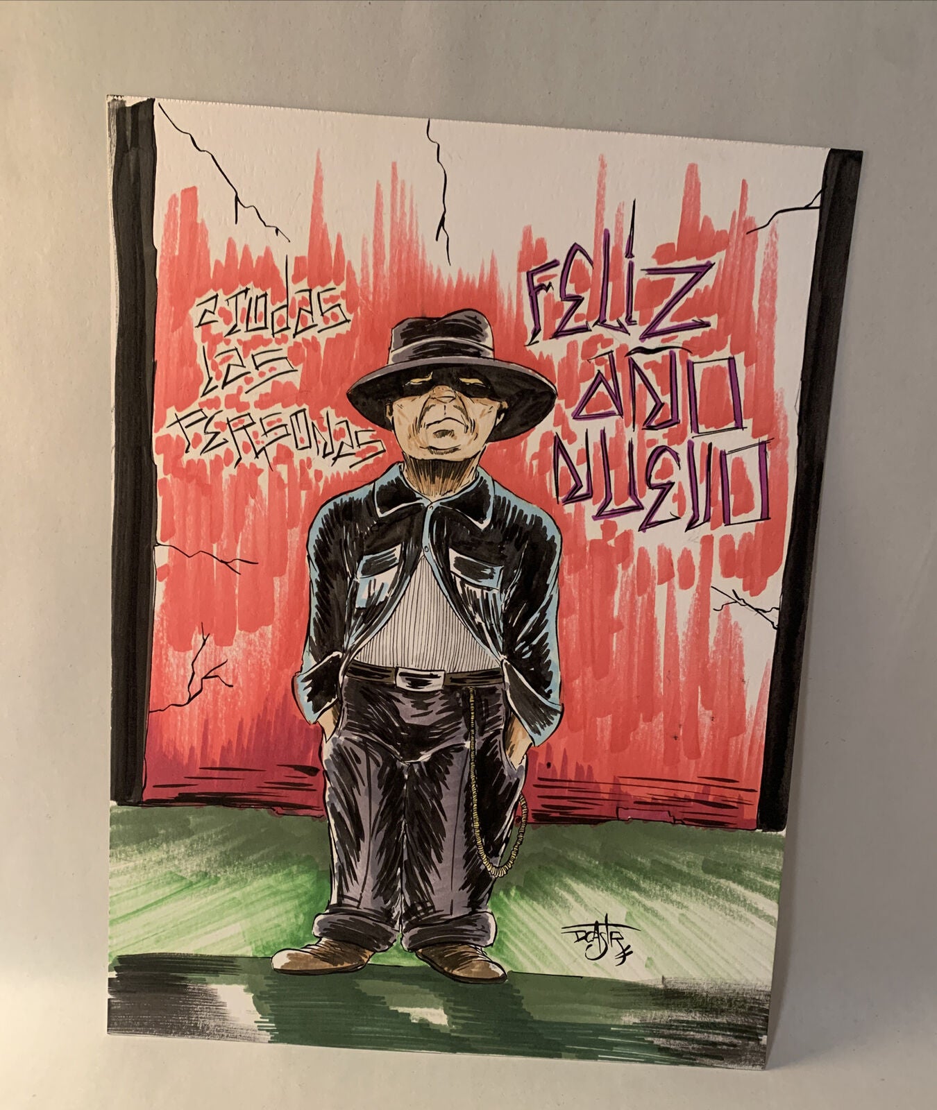 Dave Castr "Feliz Ano Nuevo" 9x 12" Original Electric Bear Comic Art W ARG COA