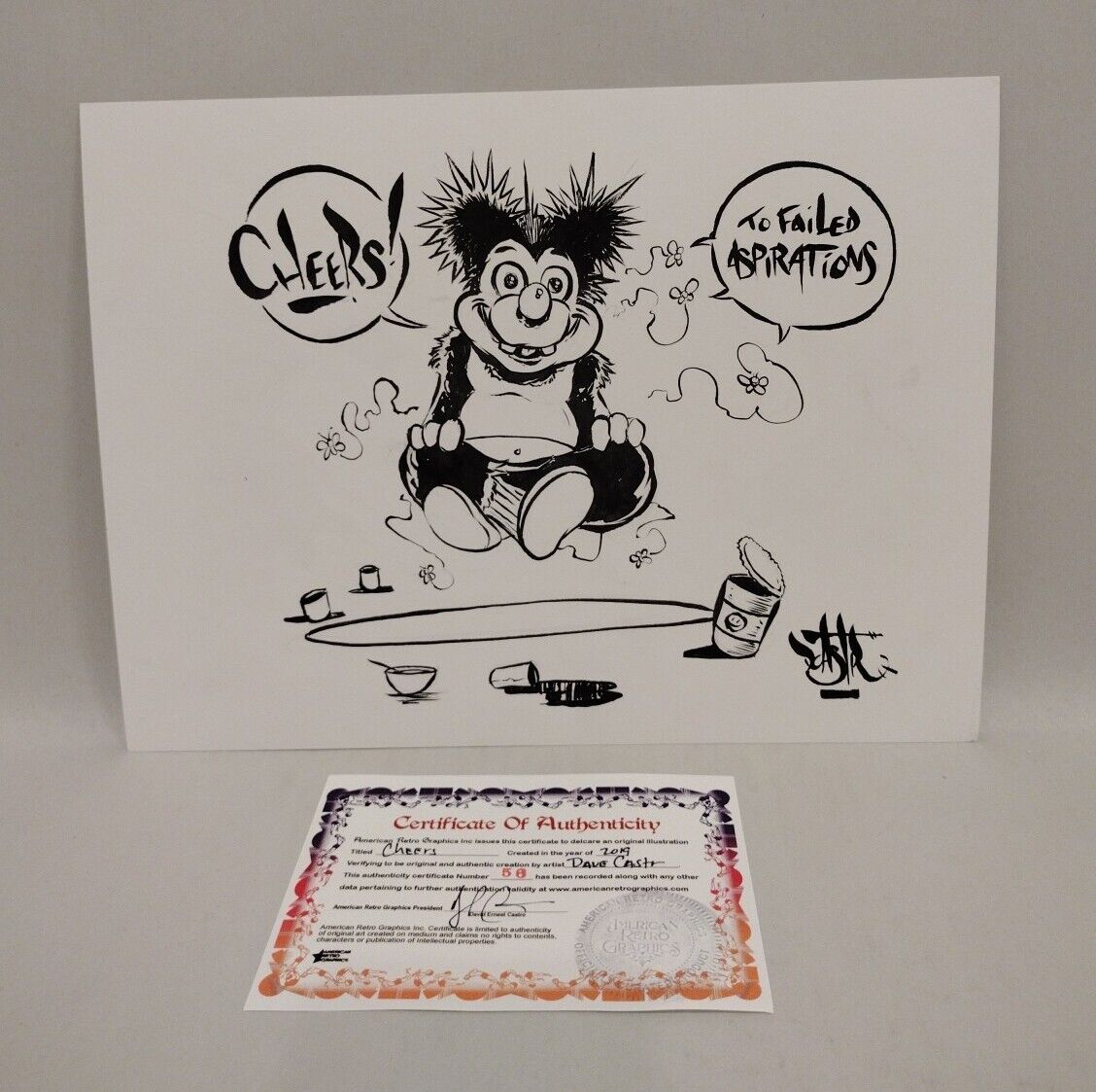 Dave Castr "Cheers" 9x 12" Original Electric Bear Comic Art W ARG COA