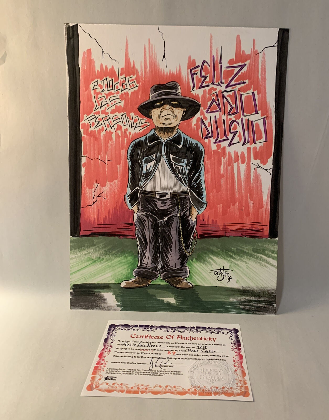 Dave Castr "Feliz Ano Nuevo" 9x 12" Original Electric Bear Comic Art W ARG COA