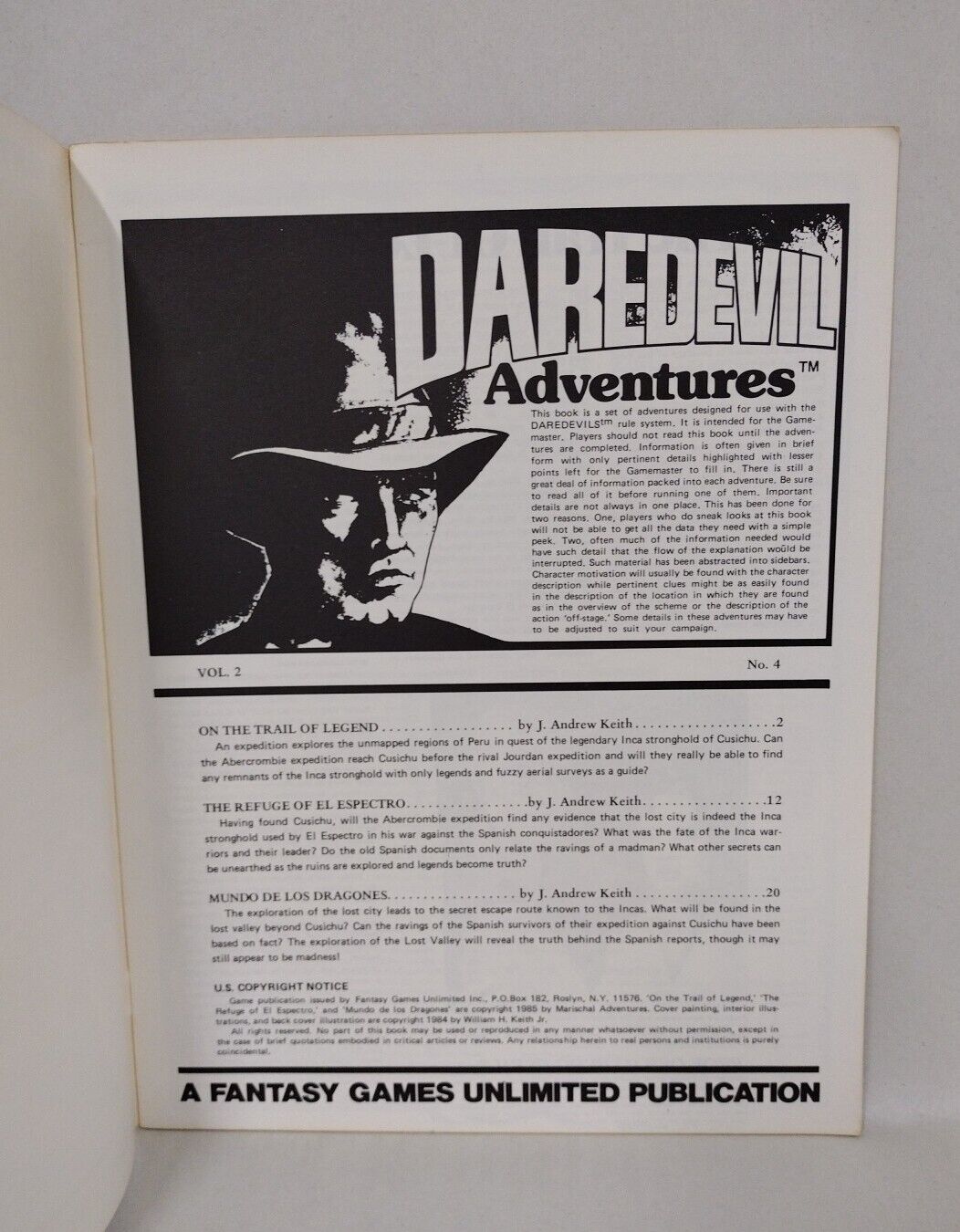 Daredevil Adventures Vol 2 #4 (1984) FGU RPG Magazine Lost World Tales