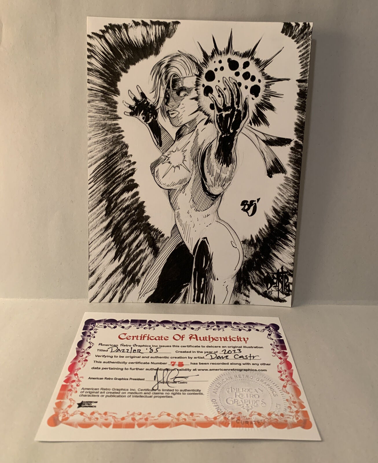 Original Dave Castr Dazzler ‘ 85 5x7" Art Sealed W ARG COA