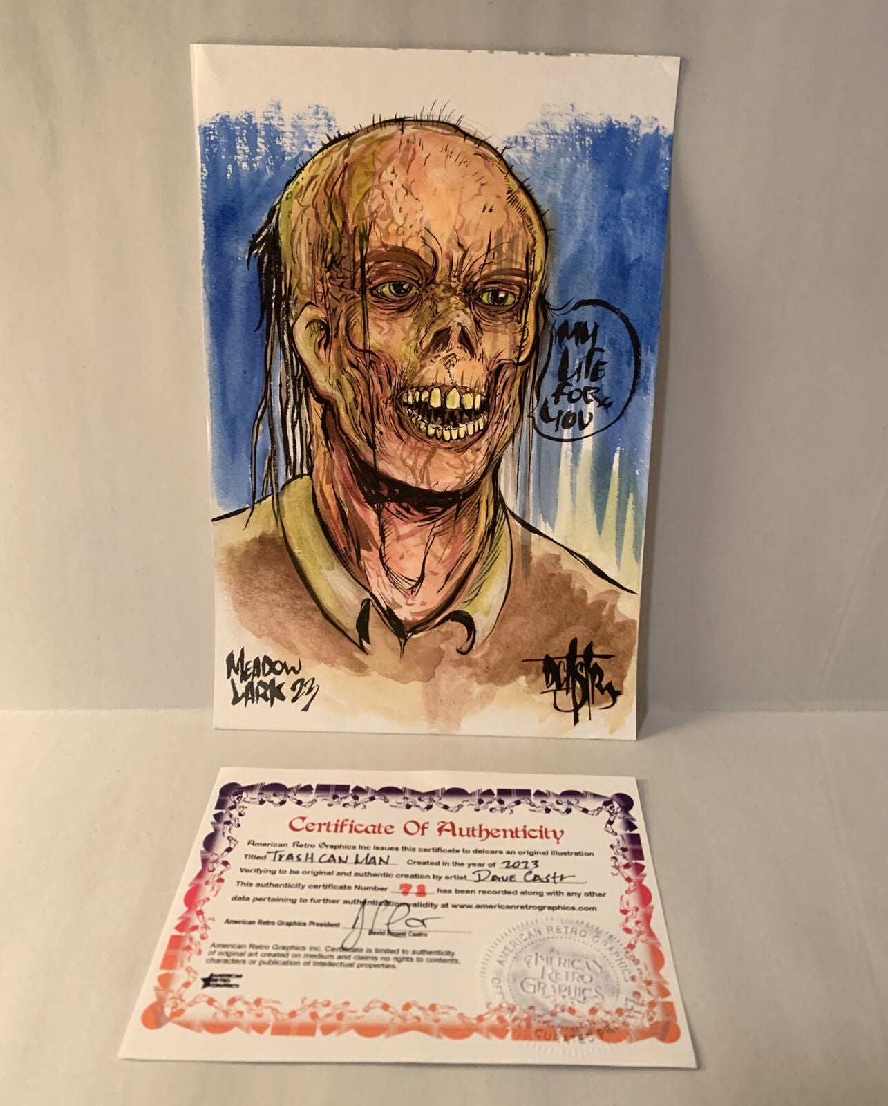 Original Dave Castr Trash Can Man 9x12” Art Sealed W ARG COA