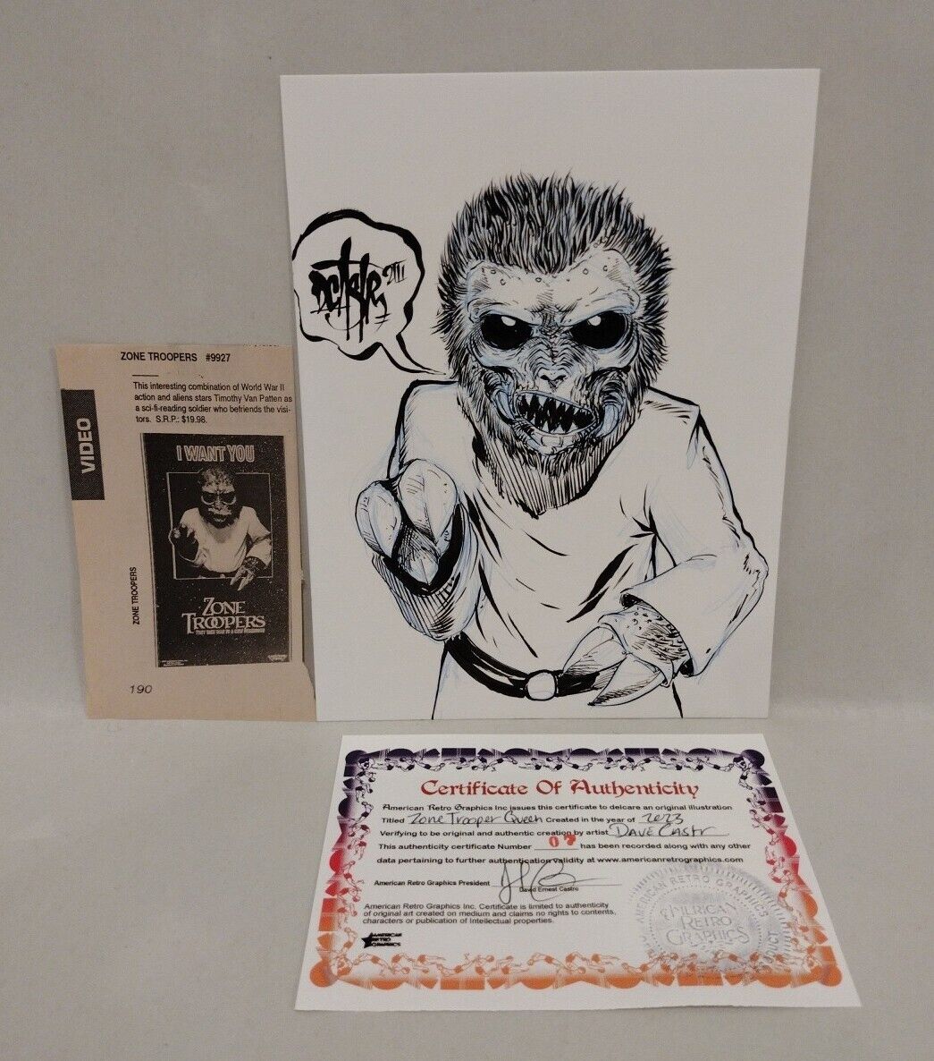 Original Comic Horror Art "Zone Troopers Queen" Dave Castr W ARG COA #07