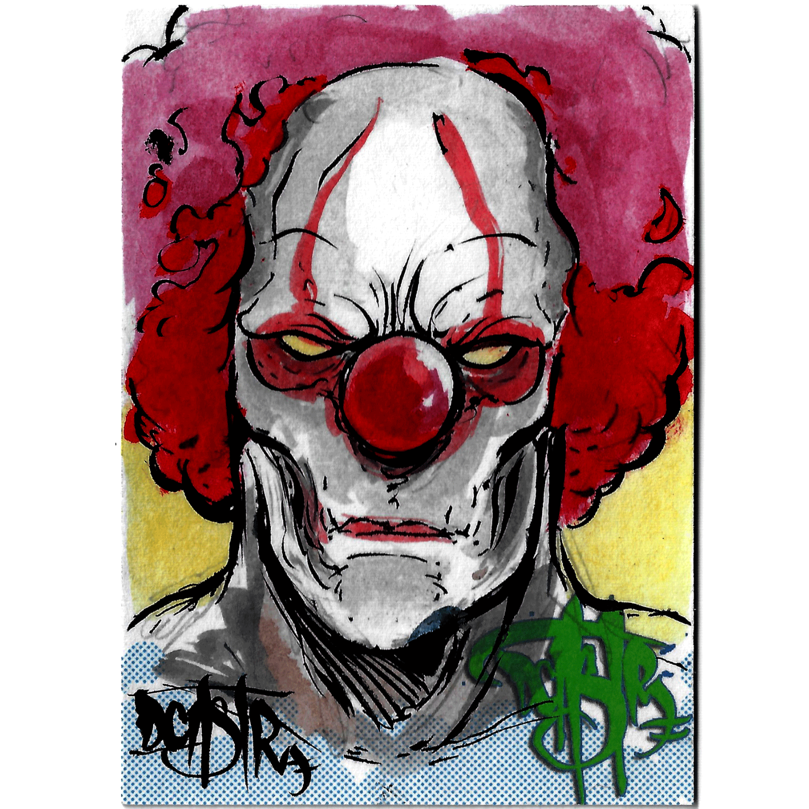 Dave Castr Original Sketch Card Original 1/1 Yuk Yuk Clown Art W Holder