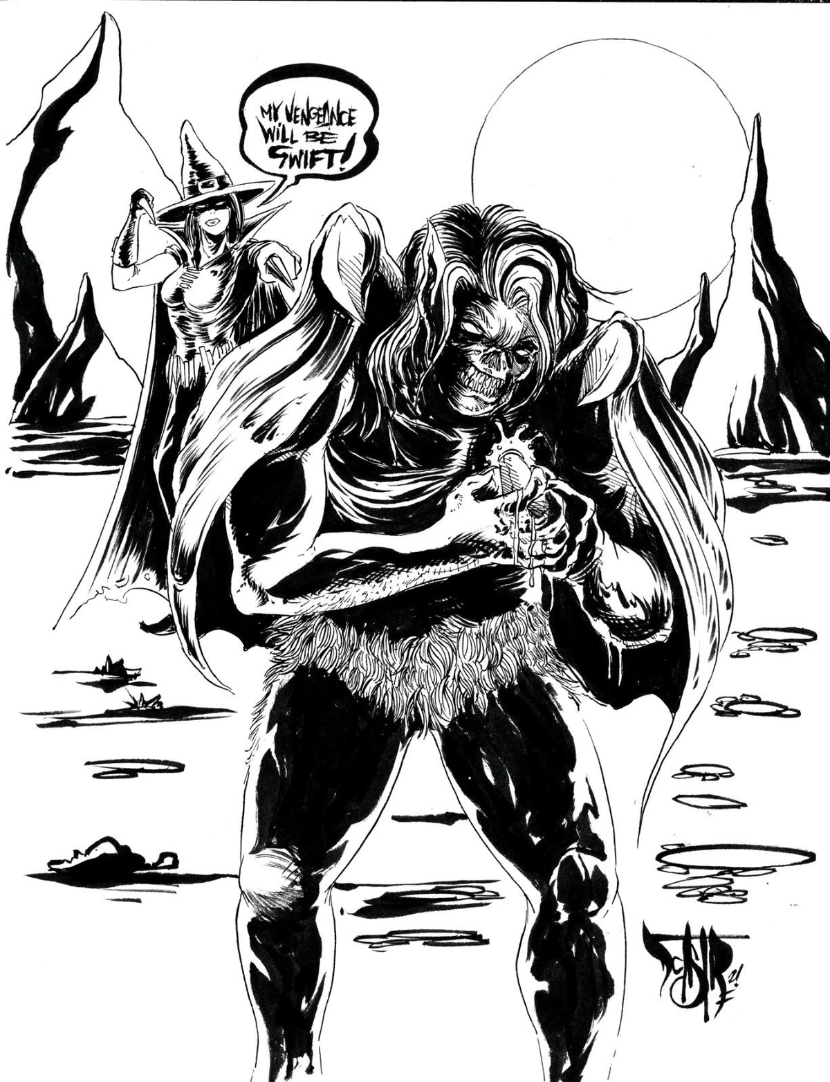 My Vengeance 9x 12" Original Dave Castr Inked Horror Comic Art  W ARG COA 64