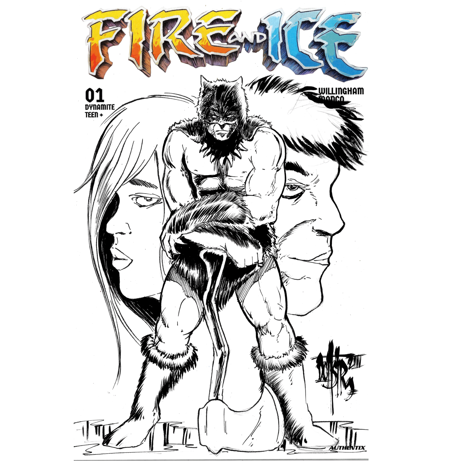 FIRE AND ICE #1 Blank Sketch Variant Cover Comic 2023 W Original Art Dave Castr