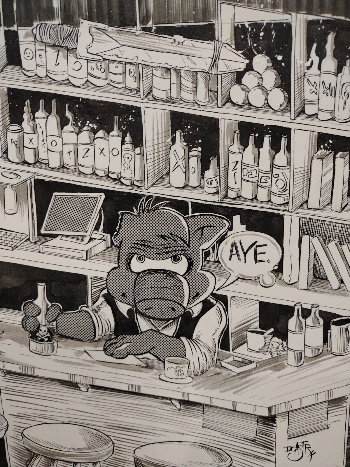 Dave Castr Original 11 X 14" Bartender Cerebus the Aardvark Inked Art w Matte