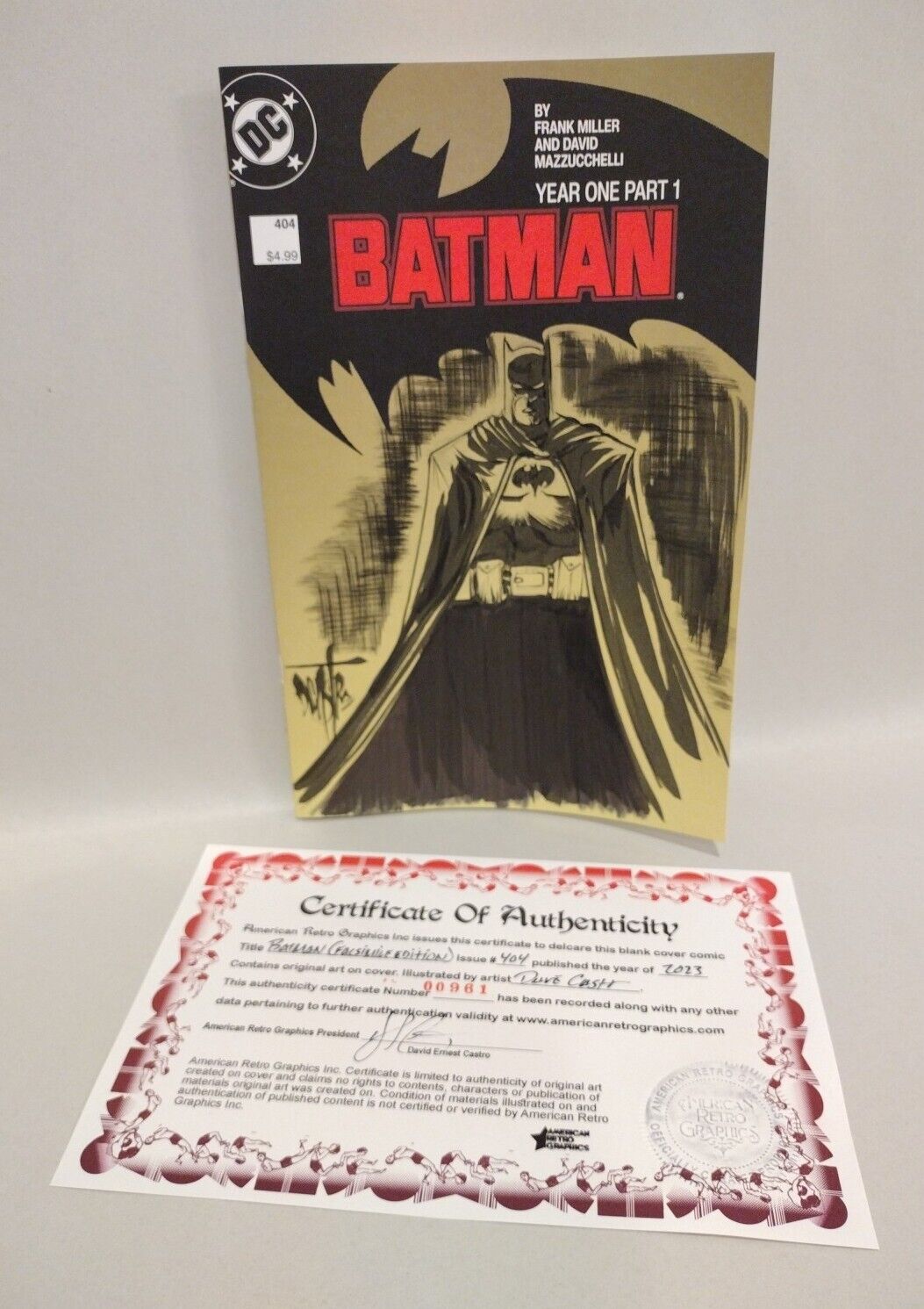 Batman #404 Comic Year One Facsimile Blank Cover Comic W Original Dave Castr Art