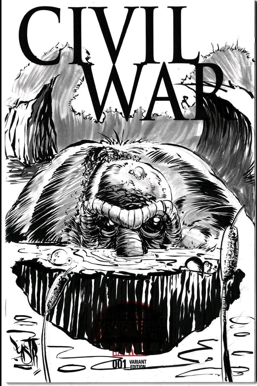 CIVIL WAR #1 (2015) Marvel Sketch Variant W Original Art DCastr Man-Thing Art