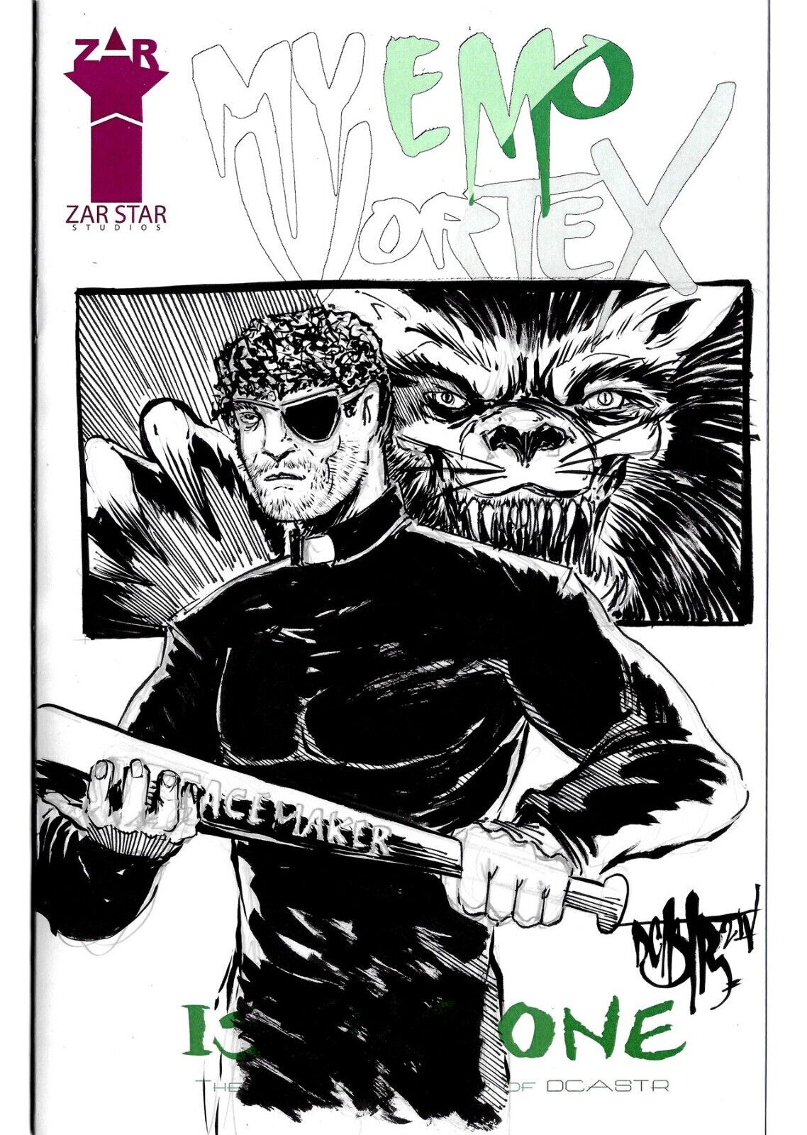 MY EMO VORTEX #1 Sketch Cover W Original  Silver Bullet Werewolf Art Dave Castr