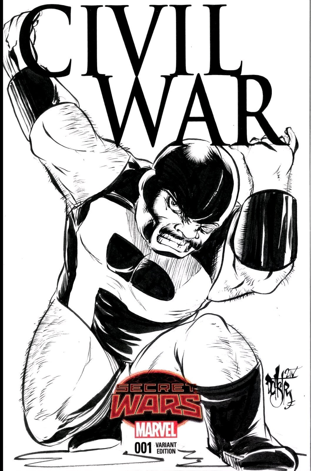 CIVIL WAR #1 (2015) Marvel Sketch Variant Comic W Original DCastr Puck Art