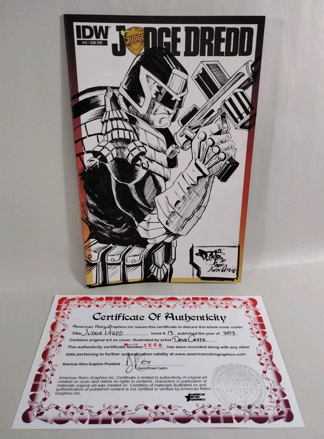 JUDGE DREDD #13 (2013) IDW Sketch Variant Cover Comic W Original Dave Castr Art