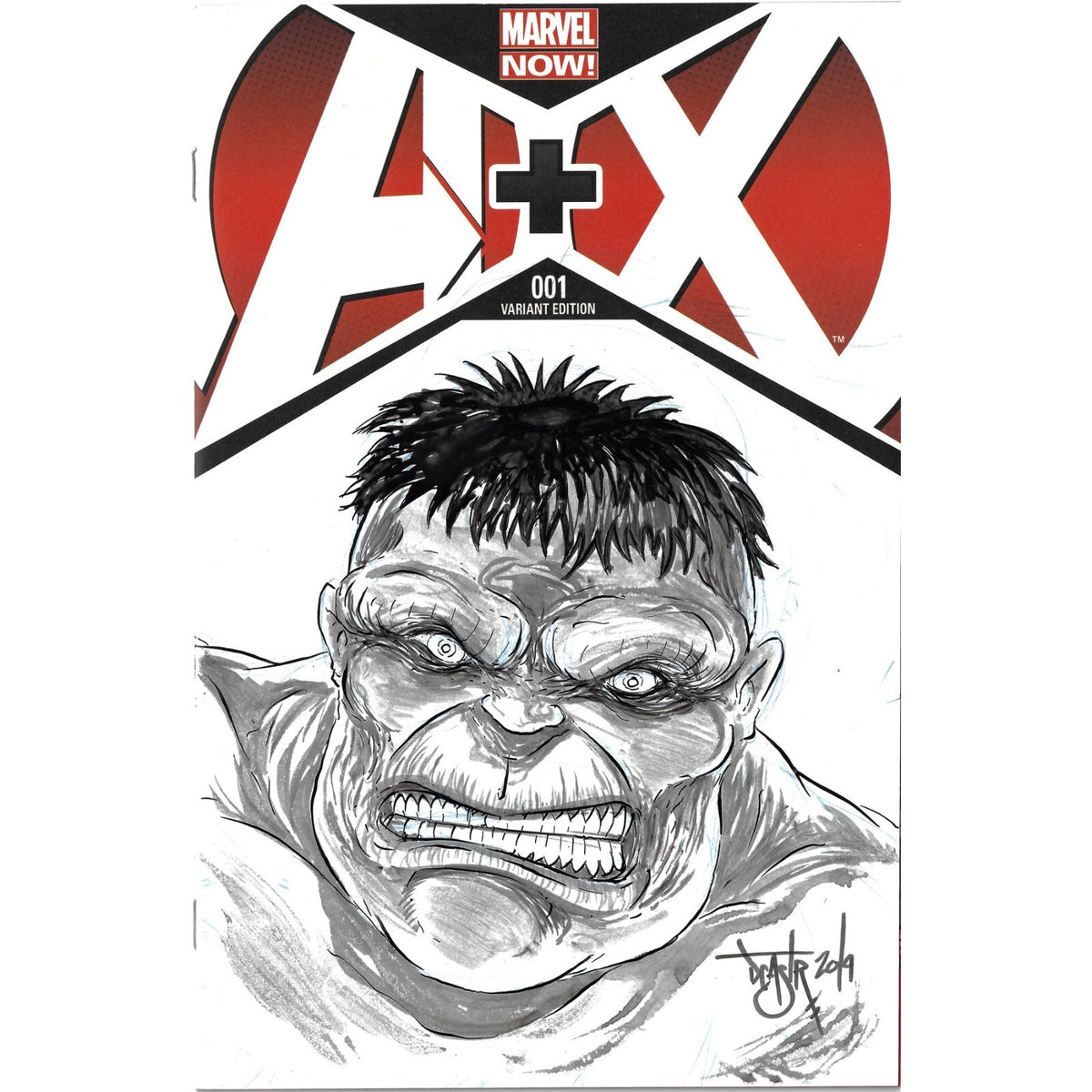 A+X Avengers X-Men 1 (2012) Marvel Sketch Cover Var W Original DCastr Hulk Art