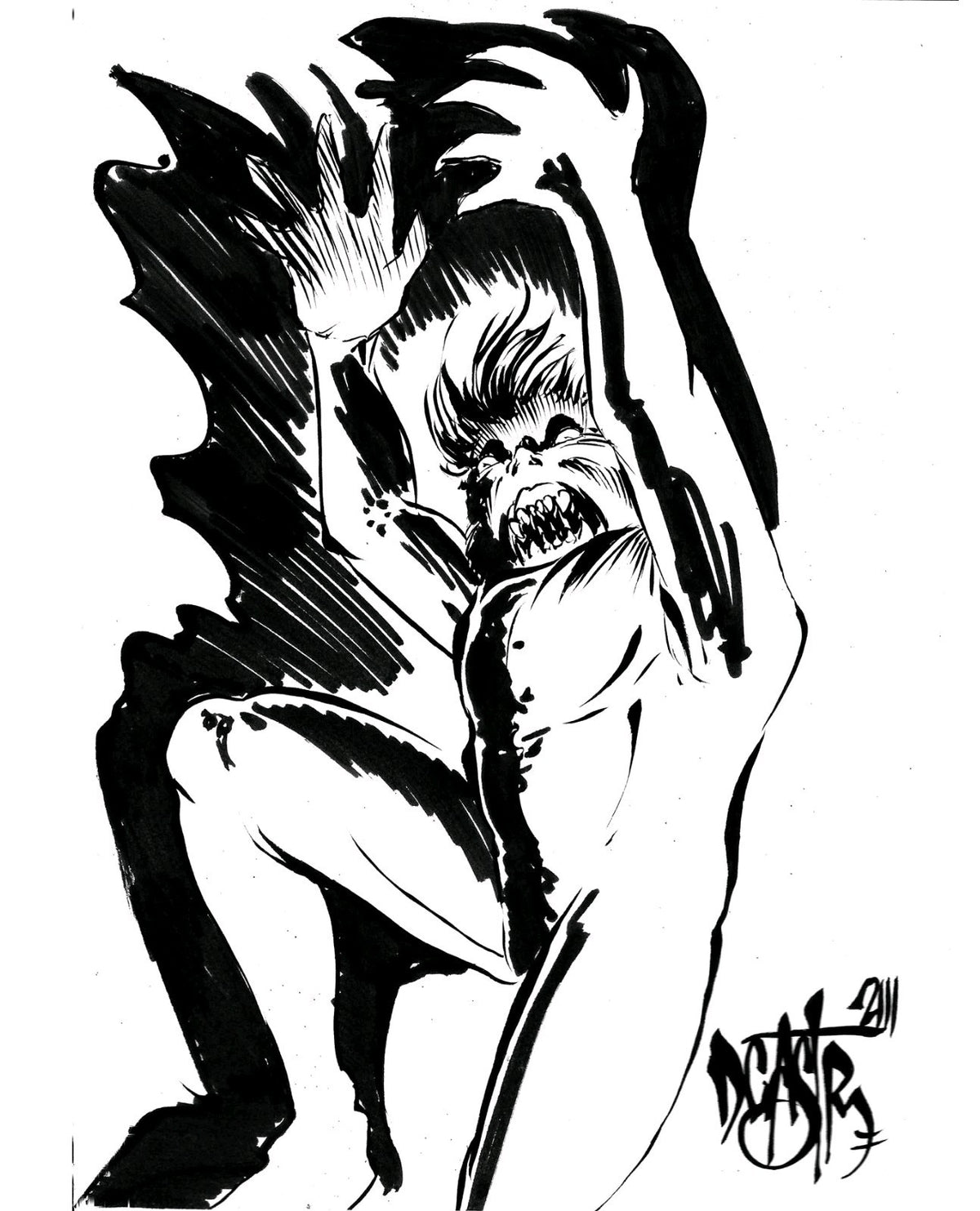 Stalky Monster Original Dave Castr 6 X 8" Comic  Illustration Art W ARG COA 82