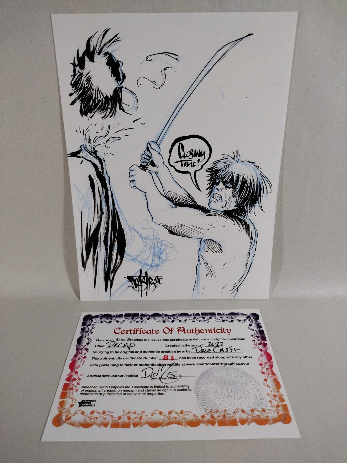 Decap (2023) Original Dave Castr 6 X 8" Inked Drawofn With ARG COA 81