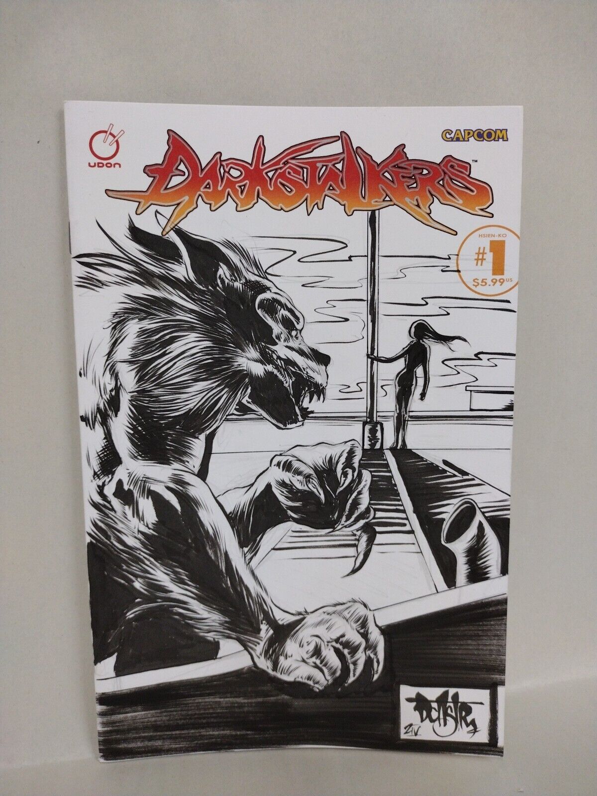 DARKSTALKERS HSIEN KO 1 Udon Capcom 2023 Sketch Cover Comic Original DCastr Art