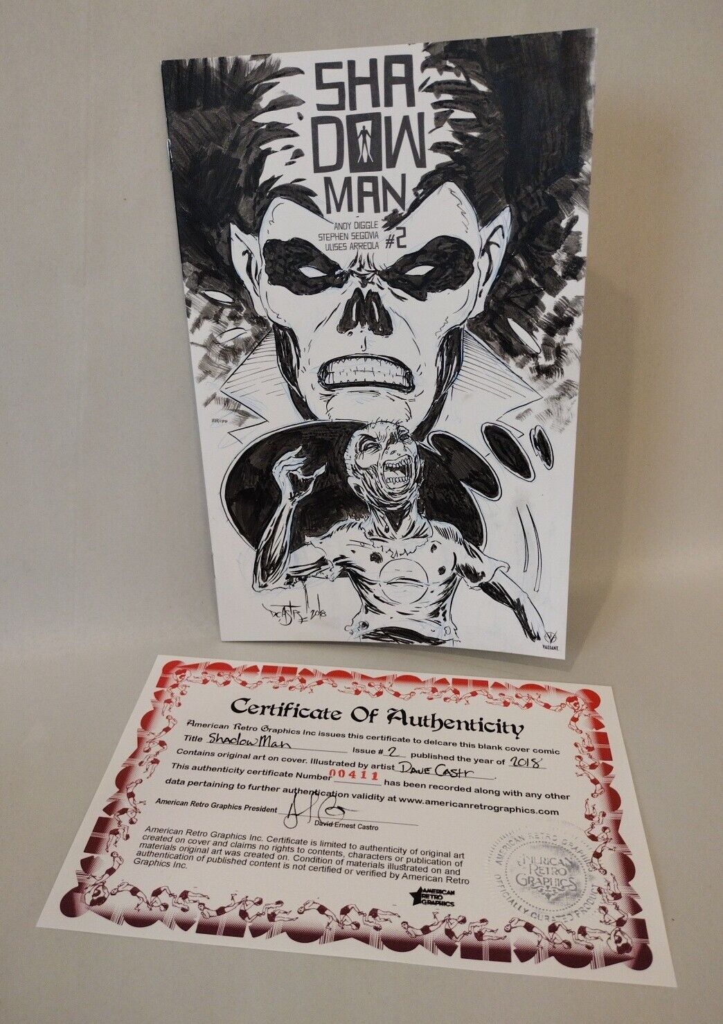 Shadow Man #2 (2018) Valiant Blank Cover Comic W Original Dave Castr Art ARG COA