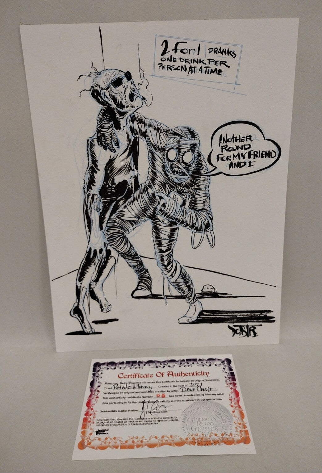 Potato Mummy 9 x 12" Original Dave Castr Ink Illustration Art W ARG COA #65
