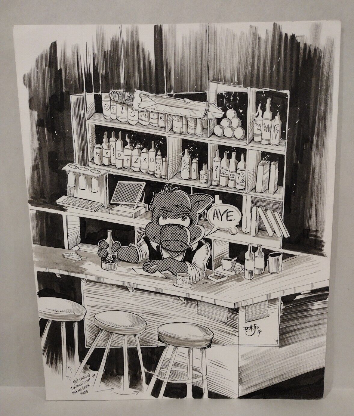 Dave Castr Original 11 X 14" Bartender Cerebus the Aardvark Inked Art w Matte