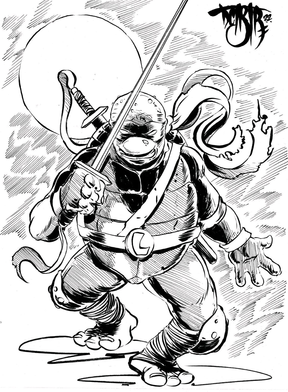 Leo 9 x 12" Original Dave Castr TMNT Inked Comic Fan Art  W ARG COA 62