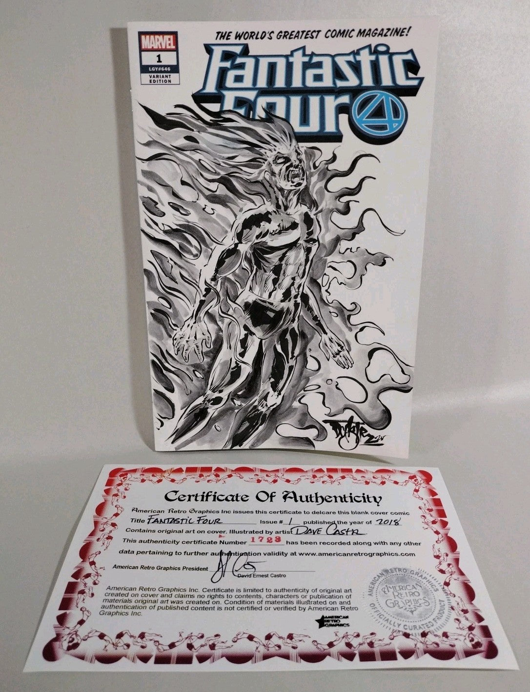Fantastic Four #1 (2018) Marvel Sketch Cover Var Comic W Original Dave Castr Art