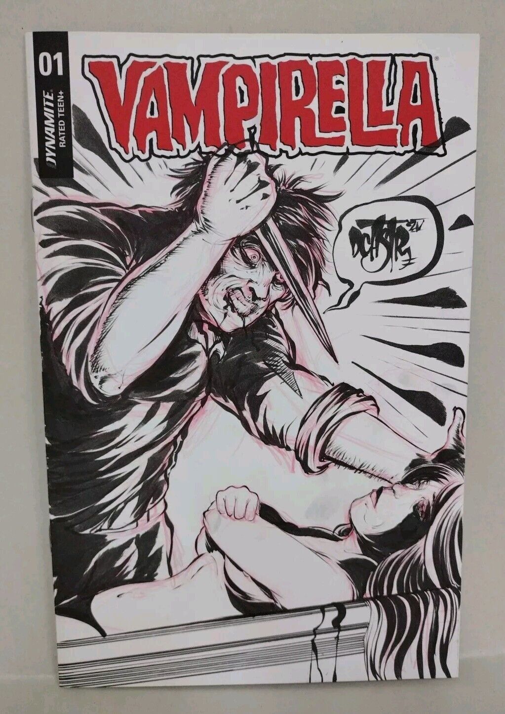 Vampirella #1 (2019) Dynamite Sketch Variant Comic W Original Dave Castr Art COA