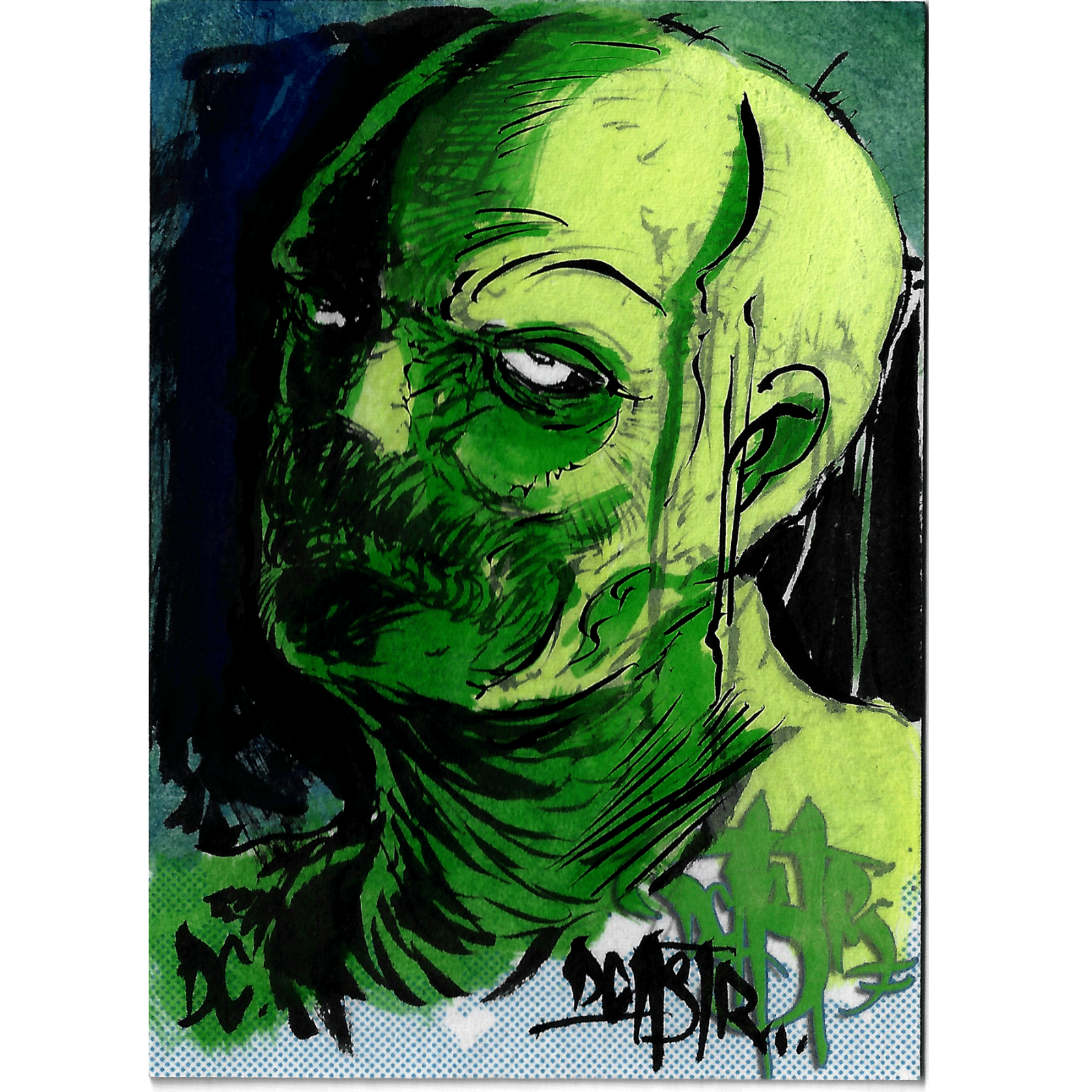 Dave Castr Original Sketch Card Original 1/1 Swamp Face Art W Holder