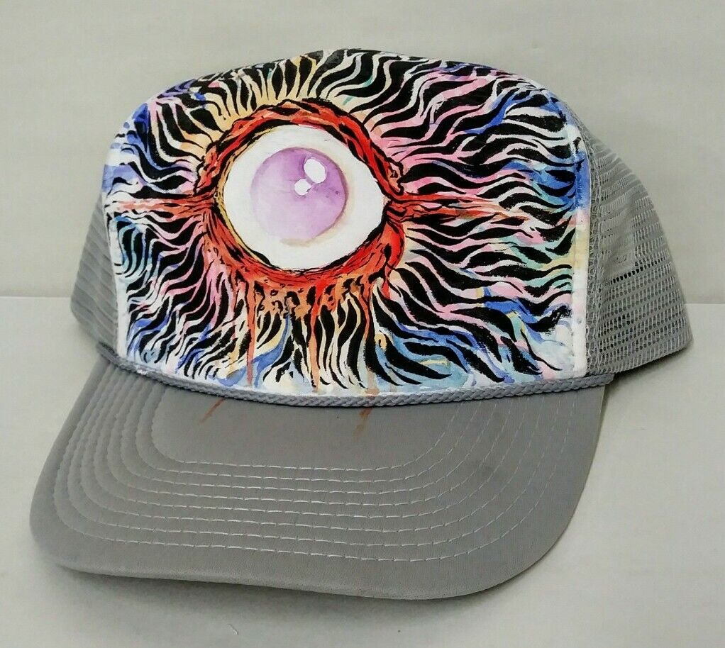 Original Dave Castr Watercolor & Ink Art On Grey Trucker Snapback Hat New 2020