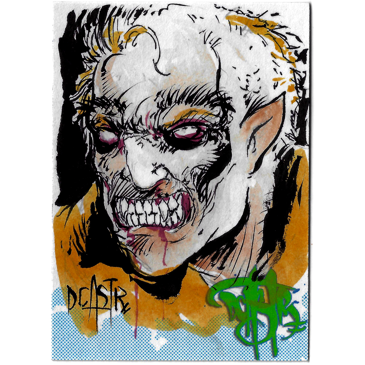 Dave Castr Original Sketch Card Original 1/1 Jerry dandridge Art W Holder