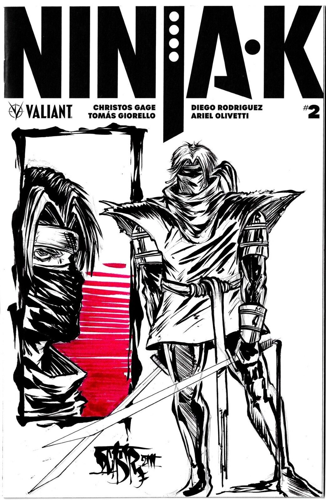 NinjaK #2 (2017) Blank Cover Valiant Comic W Original Dave Castr Art ARG COA