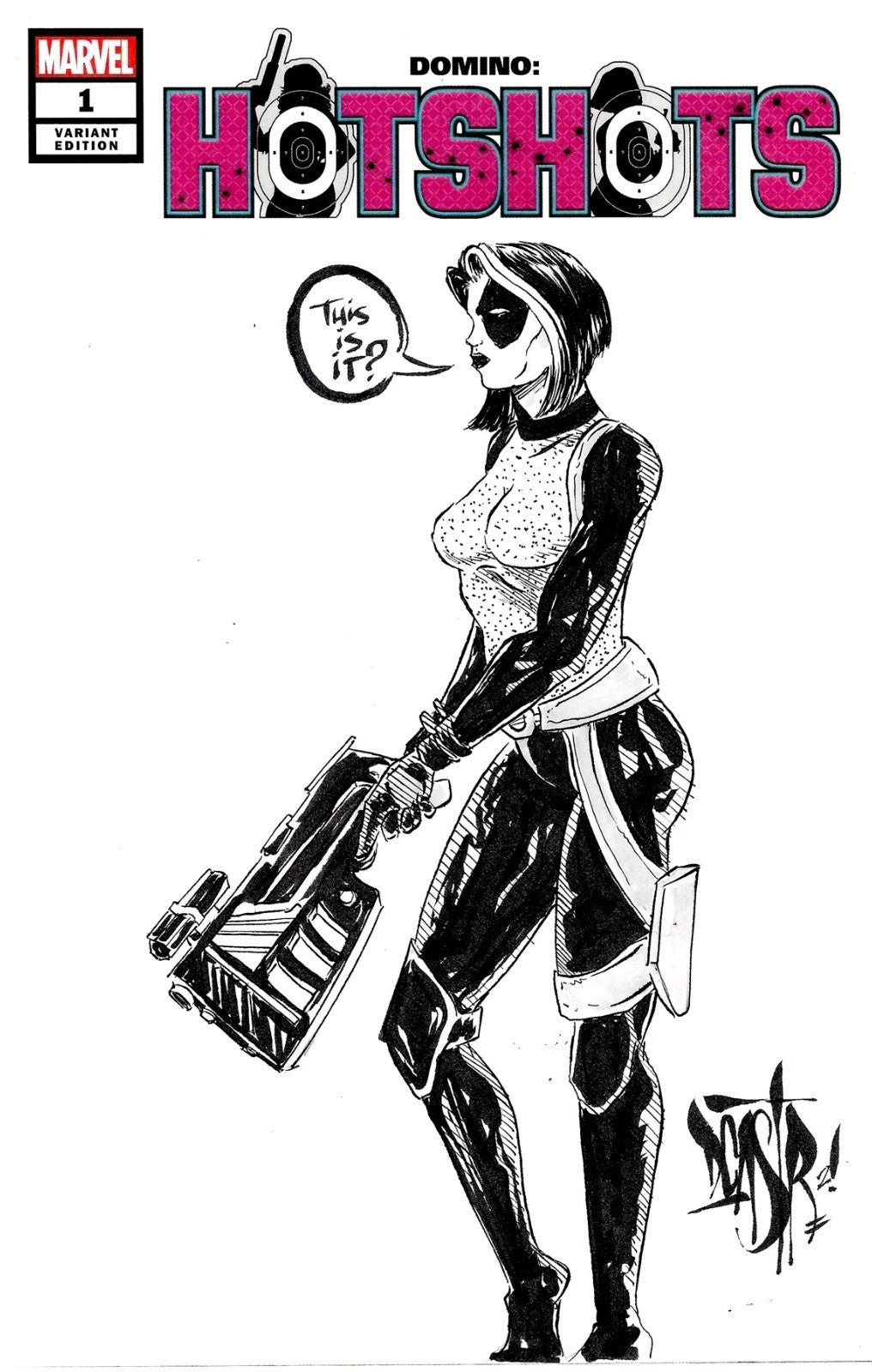 Domino Hotshots #1 (2019) Sketch Cover Variant Comic w Original DCastr Art 