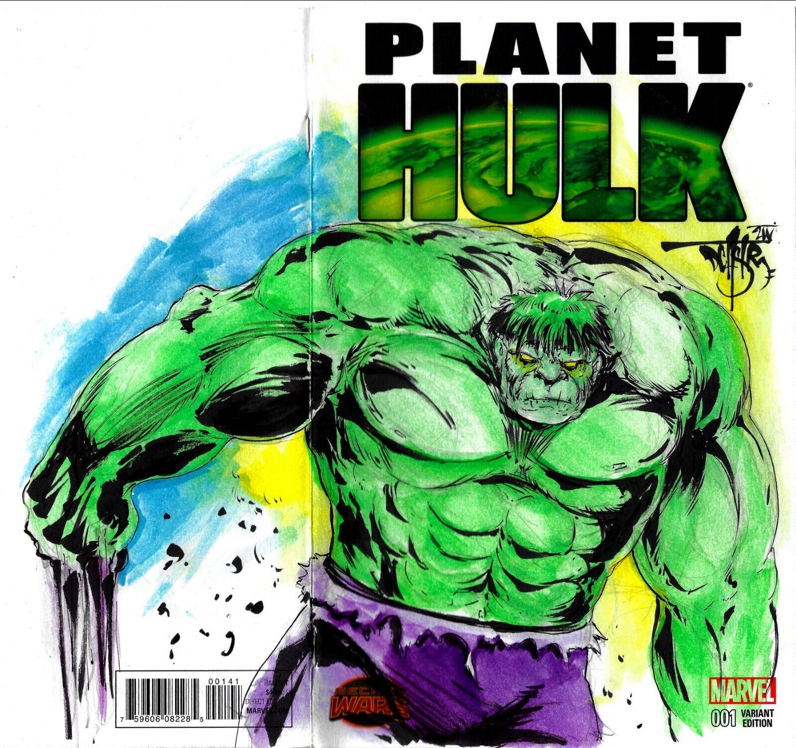 Planet Hulk 1 (2015) Marvel Sketch Cover Variant Comic W Original Dave Castr Art