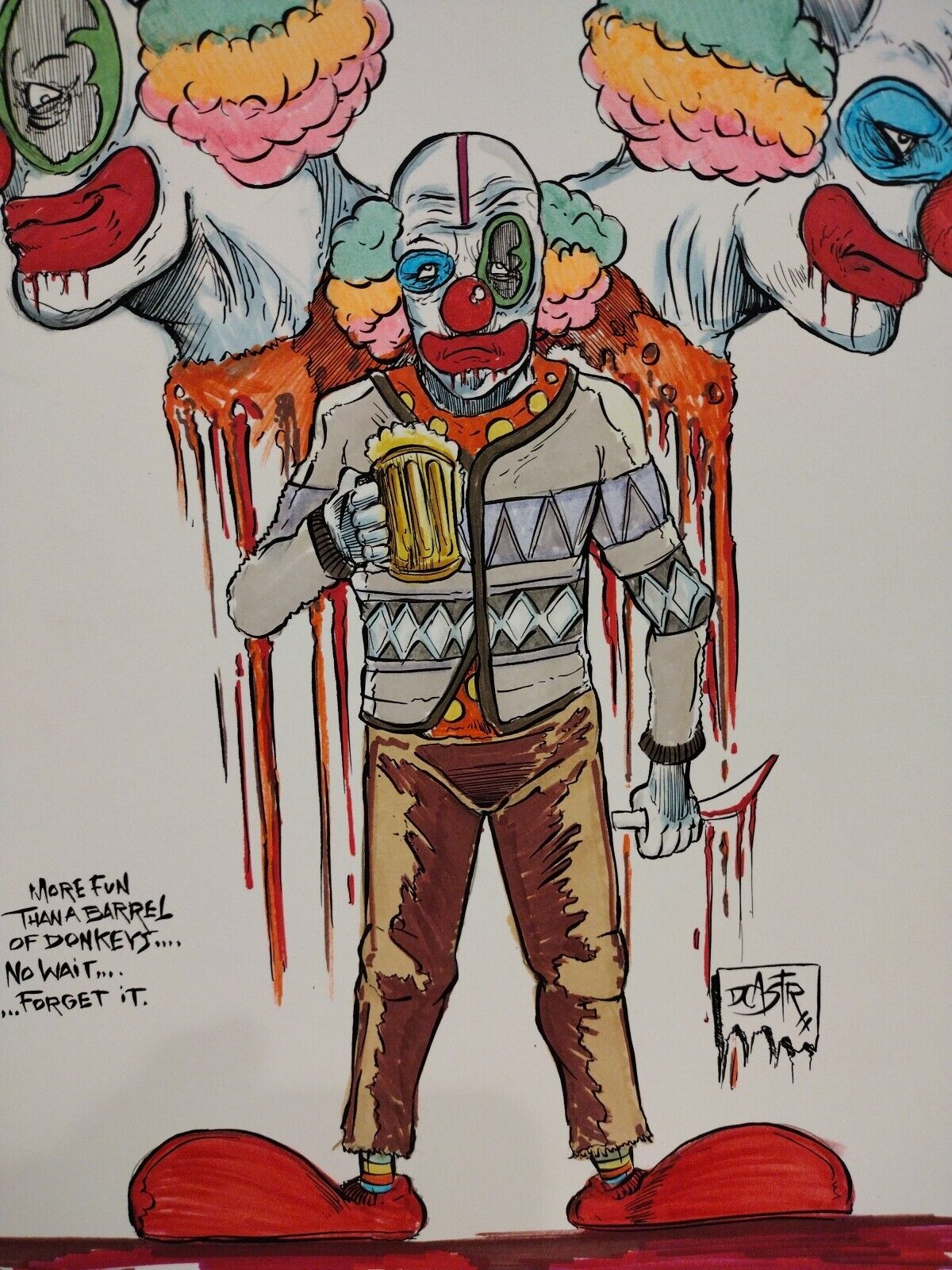 Dave Castr "Yuk Yuk" 9x 12" Original Clown Horror Illustration Art Sealed W COA