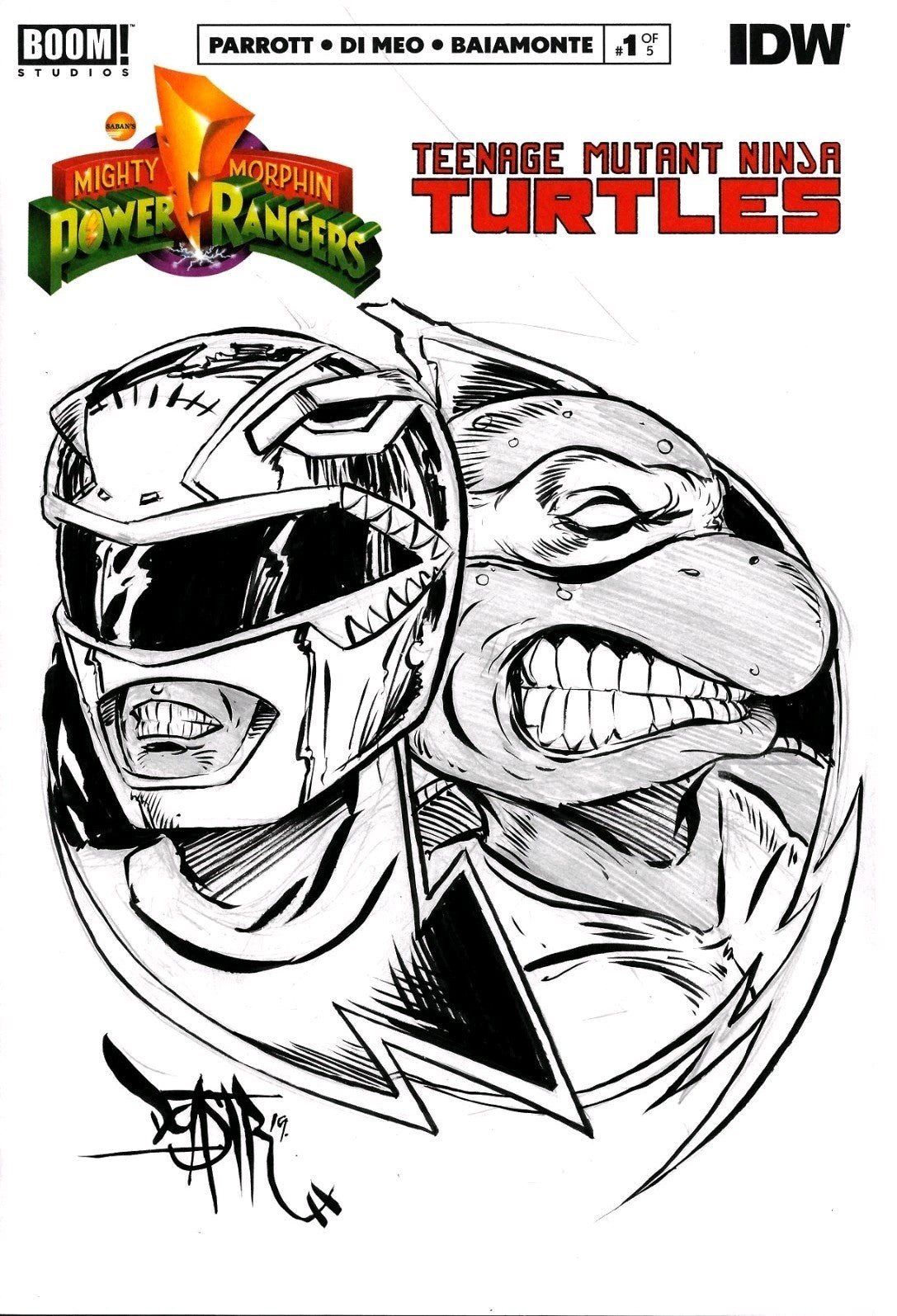 MMPR TMNT 1 (2019) IDW BOOM Sketch Cover Variant Comic W Original Dave Castr Art