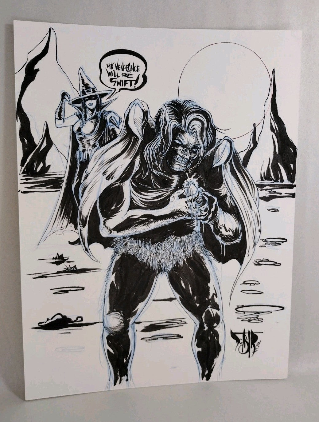 My Vengeance 9x 12" Original Dave Castr Inked Horror Comic Art  W ARG COA 64