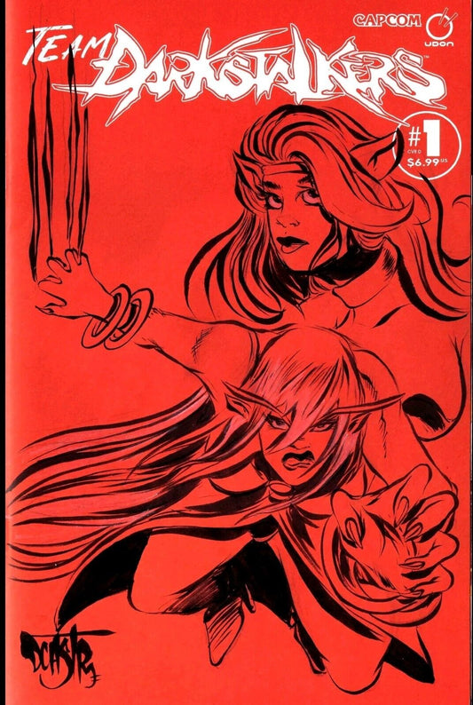 Team DARKSTALKERS 1 Udon Capcom 2024 Red Sketch Cover Comic Original DCastr Art