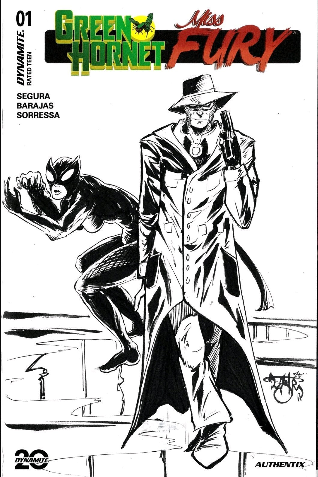 Green Hornet Miss Fury 1 Dynamite 2025 Sketch Cover Comic W Original DCastr Art