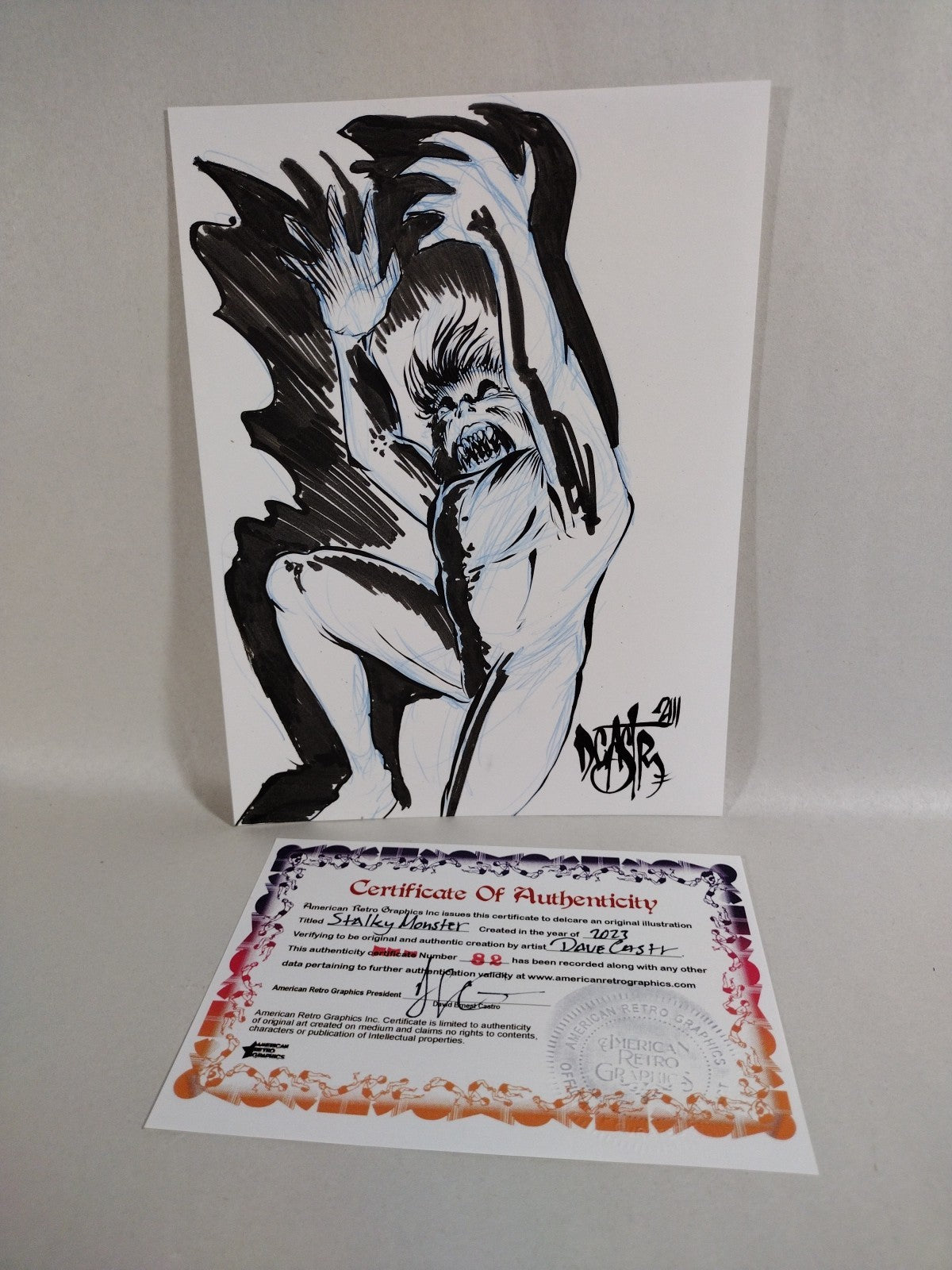 Stalky Monster Original Dave Castr 6 X 8" Comic  Illustration Art W ARG COA 82