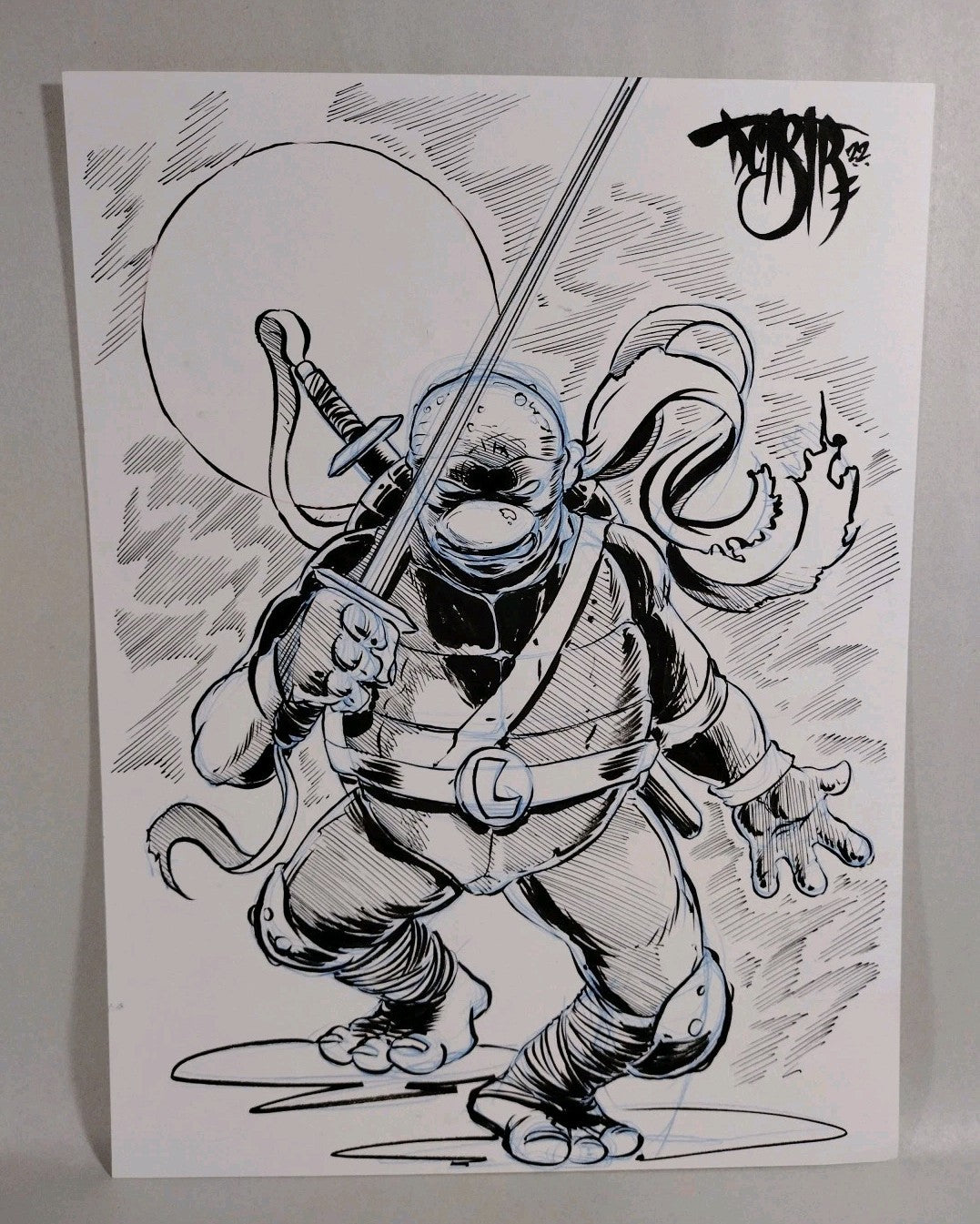 Leo 9 x 12" Original Dave Castr TMNT Inked Comic Fan Art  W ARG COA 62