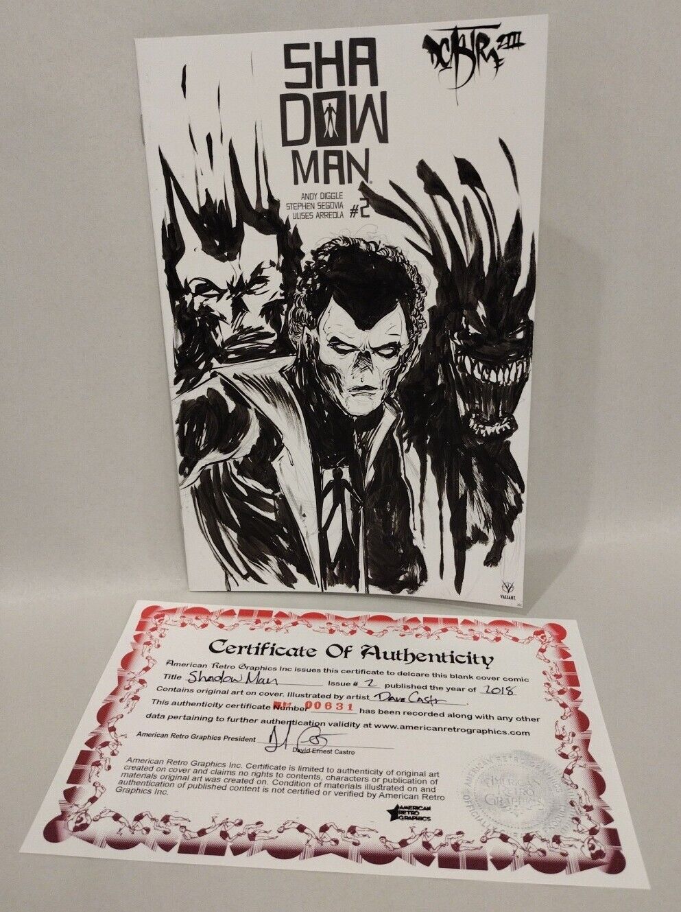 Shadow Man #2 (2018) Valiant Blank Cover Comic W Original Dave Castr Art ARG COA