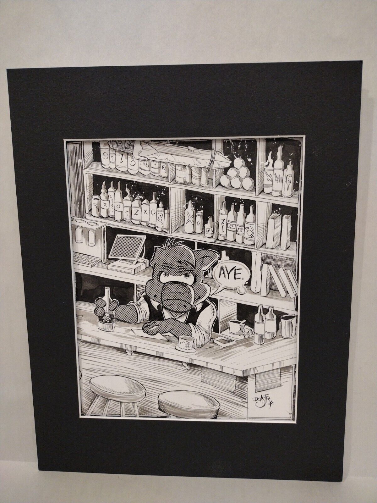 Dave Castr Original 11 X 14" Bartender Cerebus the Aardvark Inked Art w Matte