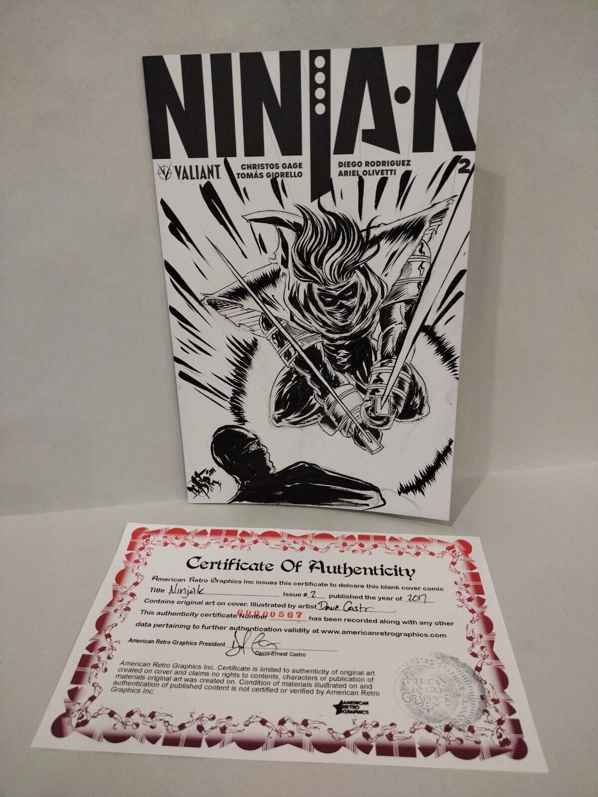 NinjaK #2 (2017) Blank Cover Valiant Comic W Original Dave Castr Art ARG COA