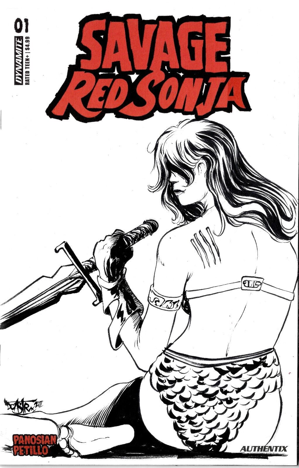 Savage Red Sonja #1 Blank Sketch Variant Cover Comic W Dcastr Original Art