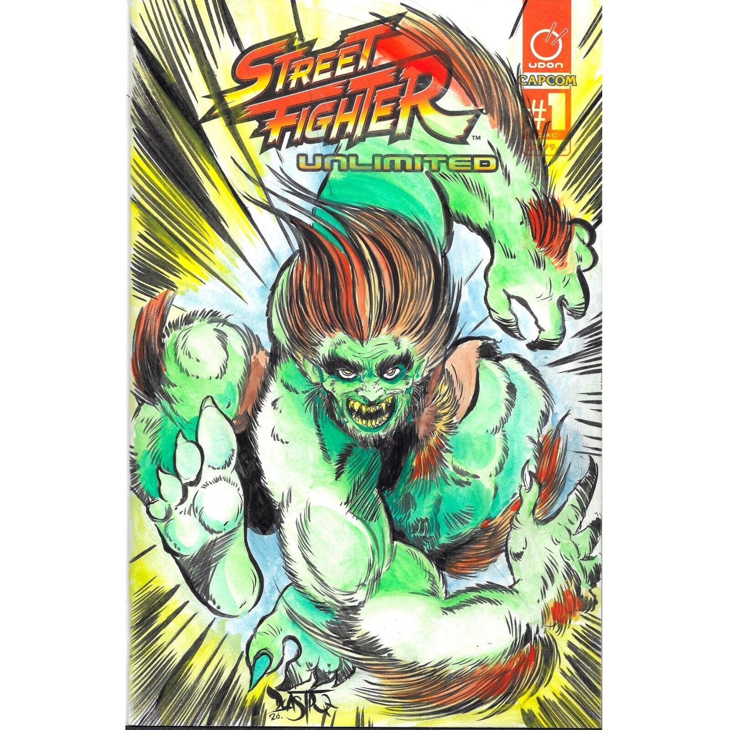 Street Fighter Unlimited #1 Blank Variant Comic W Original DCastr Blanka Art COA