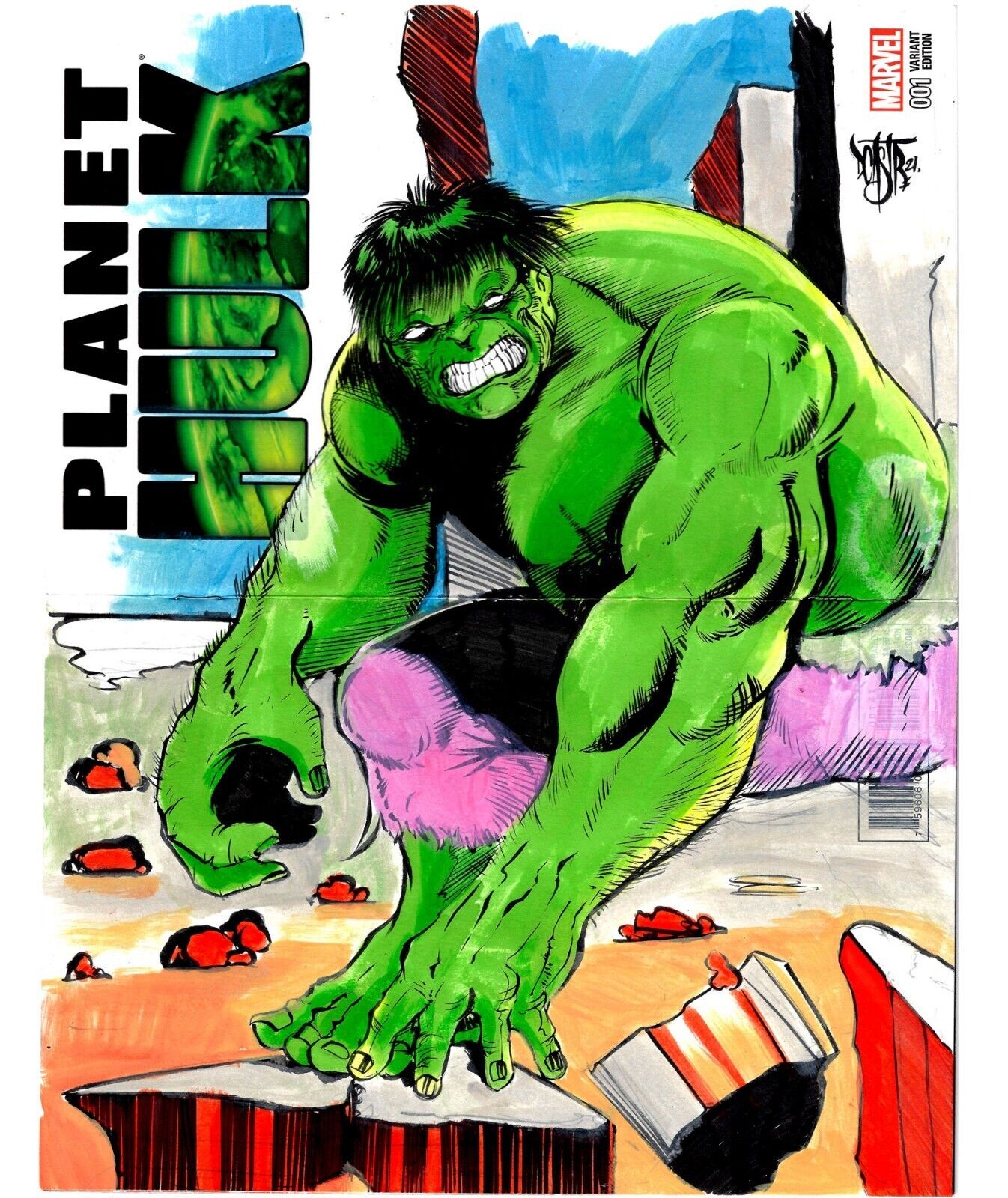 Planet Hulk 1 (2015) Marvel Sketch Cover Variant Comic W Original Dave Castr Art