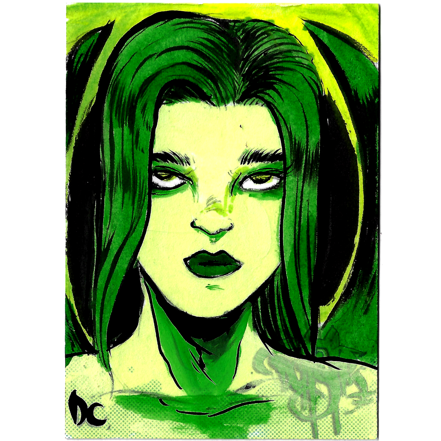 Dave Castr Original Sketch Card Original 1/1 Emerald Art W Holder