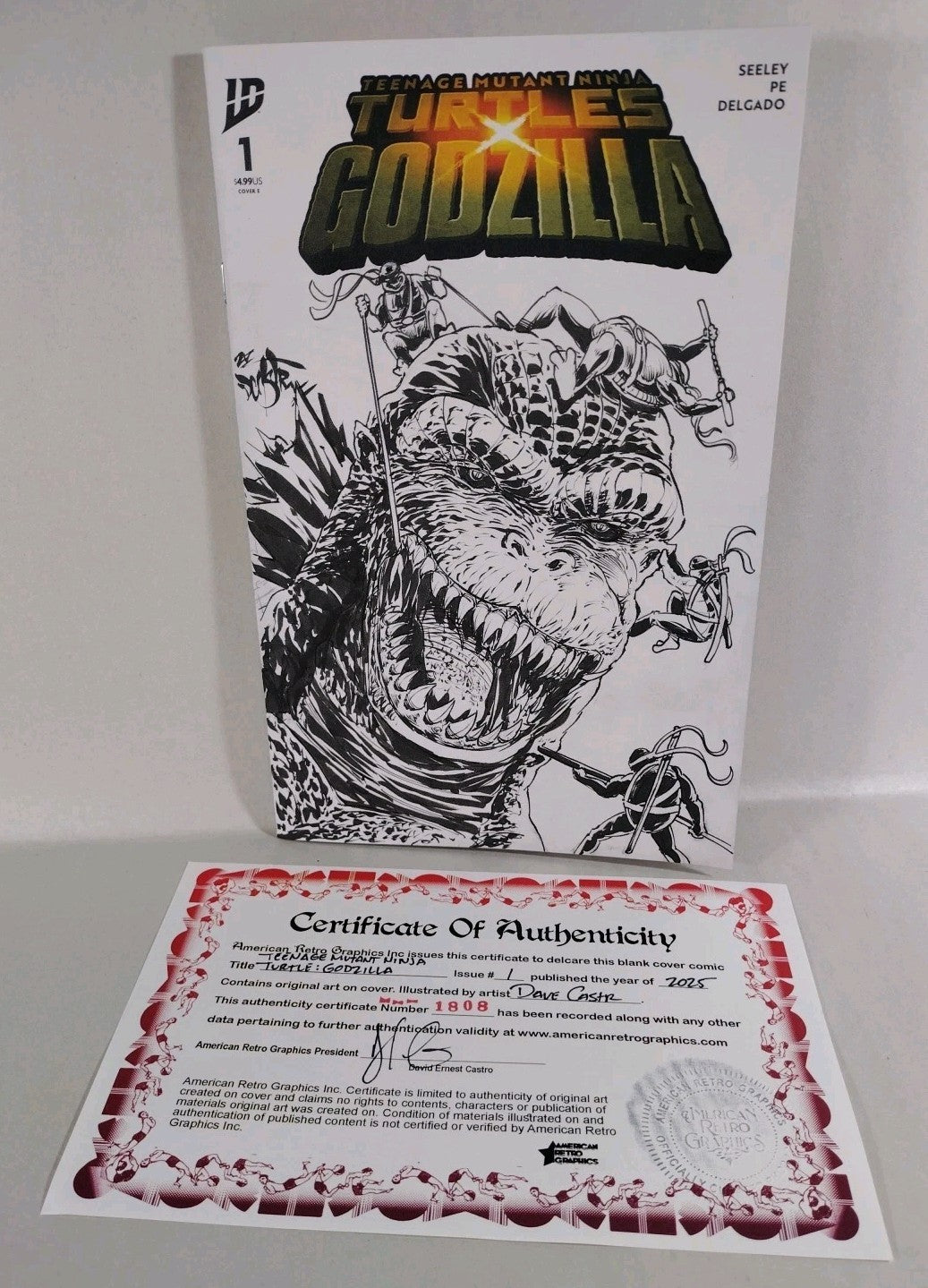 TMNT Godzilla #1 (2025) IDW Sketch Cover Comic W Original Dave Castr Art
