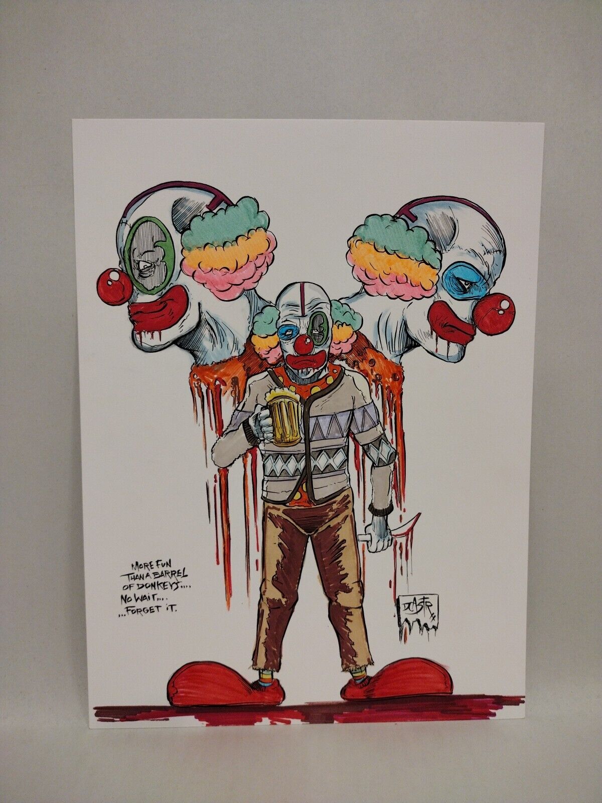 Dave Castr "Yuk Yuk" 9x 12" Original Clown Horror Illustration Art Sealed W COA