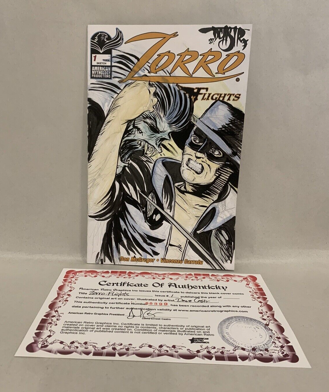 ZORRO FLIGHTS #1 Blank Sketch Variant Cover Comic 2021 W Original Art Dave Castr