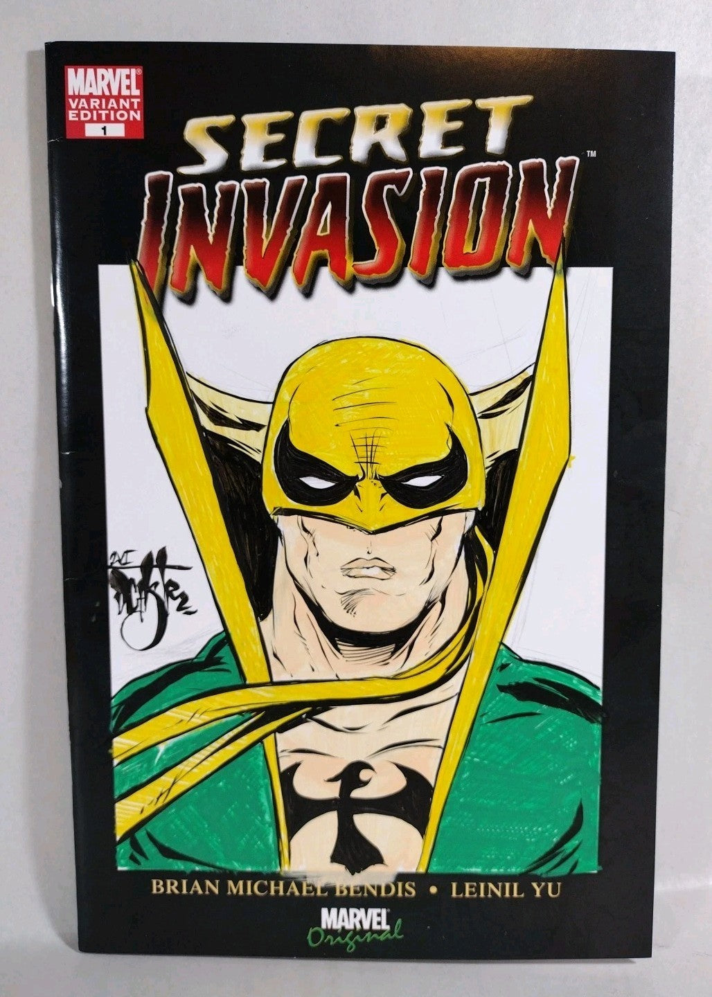 Secret Invasion #1 (2008) Marvel Sketch Cover W Original DCastr Iron Fist Art